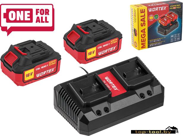Аккумулятор с зарядным устройством Wortex 1329413 (18В/4.0 Ah + 18В)