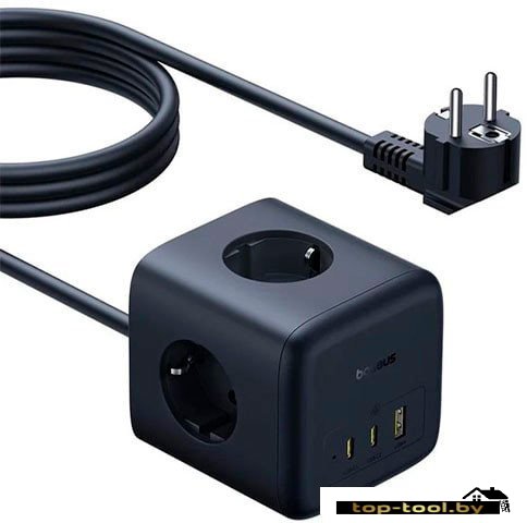 Удлинитель Baseus EnerFill FA11 Cube Power Strip 3AC+1U+2C 67W EU E00082100123-00 (1.5 м, черный)